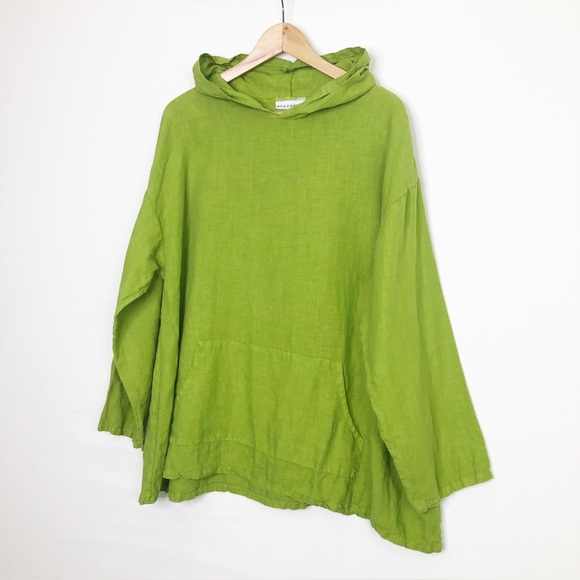 Bryn Walker lime green linen, hooded, lagoonlok tunic top - Picture 3 of 9